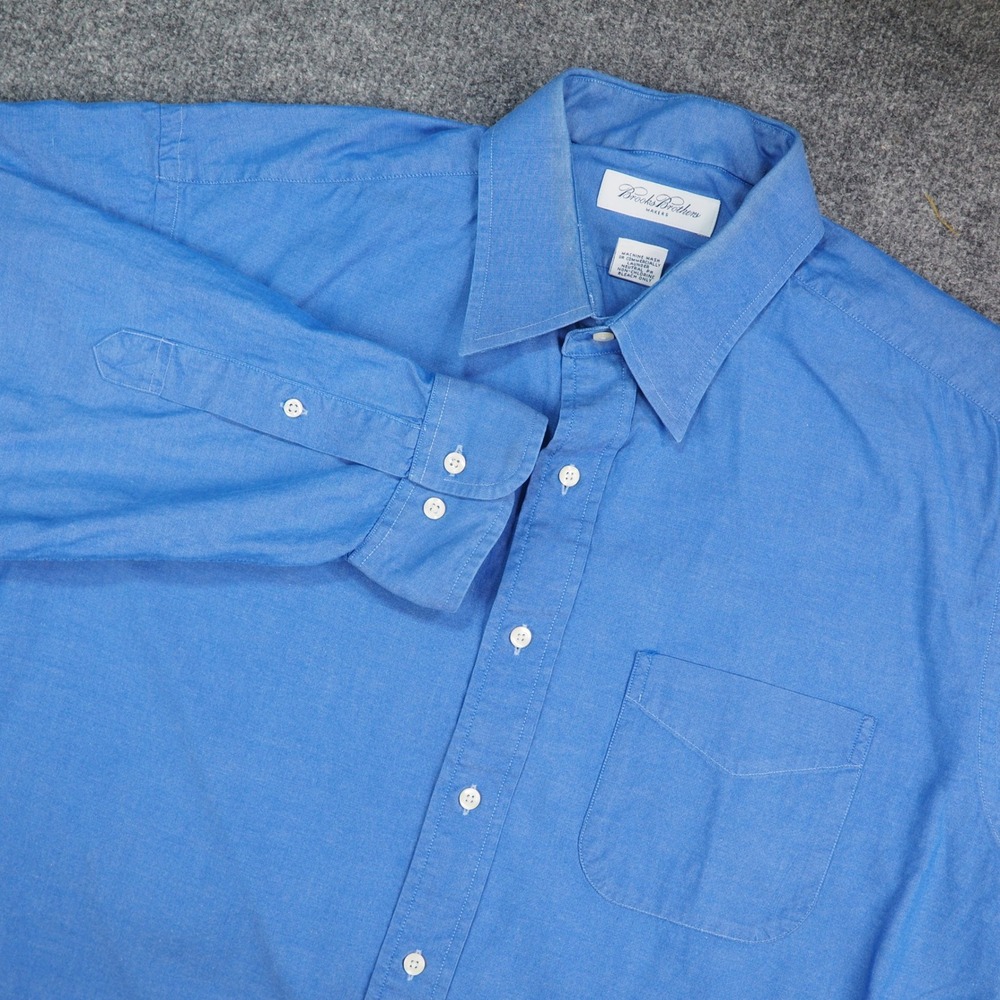 VTG Brooks Brothers Shirt Mens 17x34/35 Blue Preppy Ivy League Made in USA